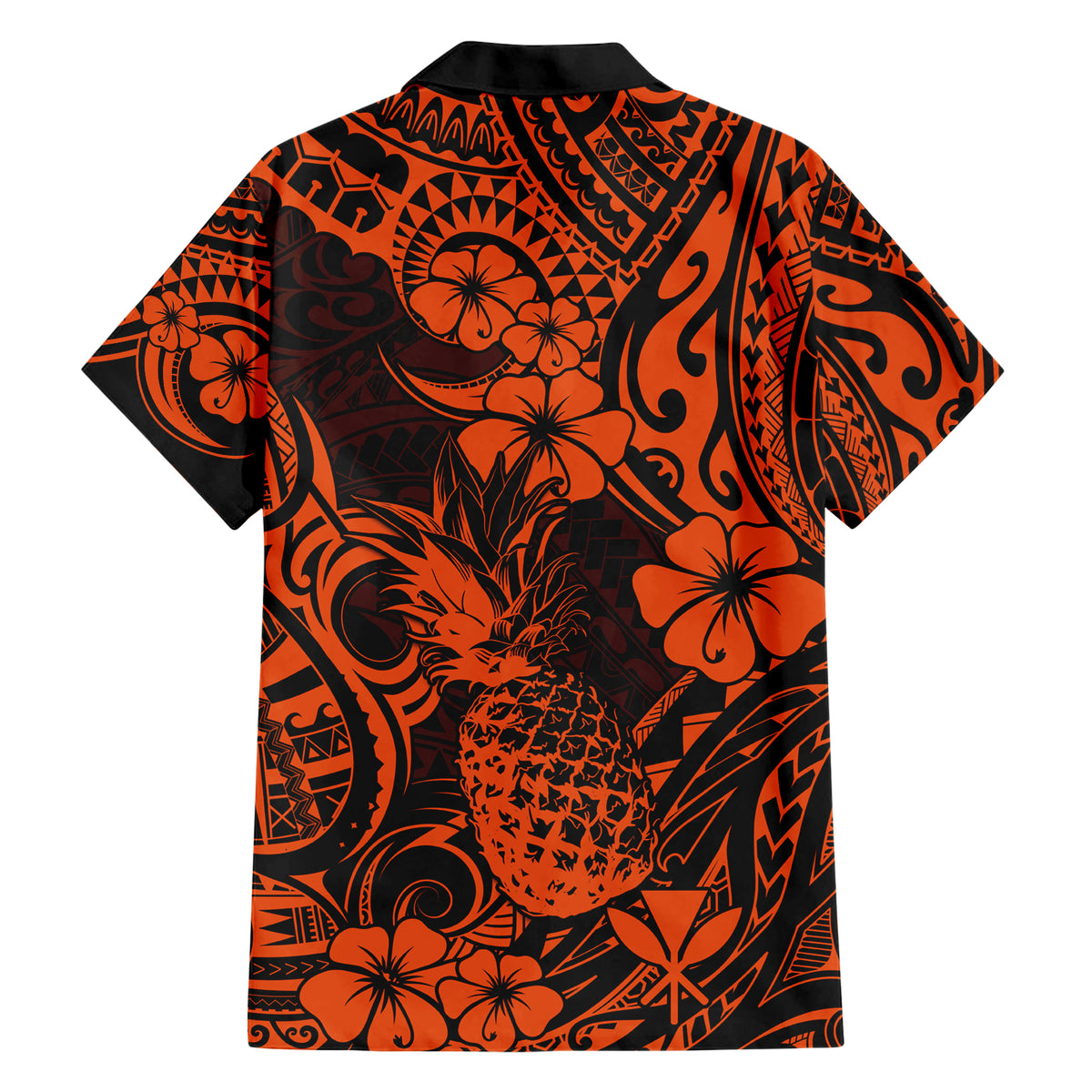 Hawaii Pineapple Family Matching Short Sleeve Bodycon Dress and Hawaiian Shirt Paradise Flowers Pacific With Orange Polynesian Tribal LT01 - Polynesian Pride