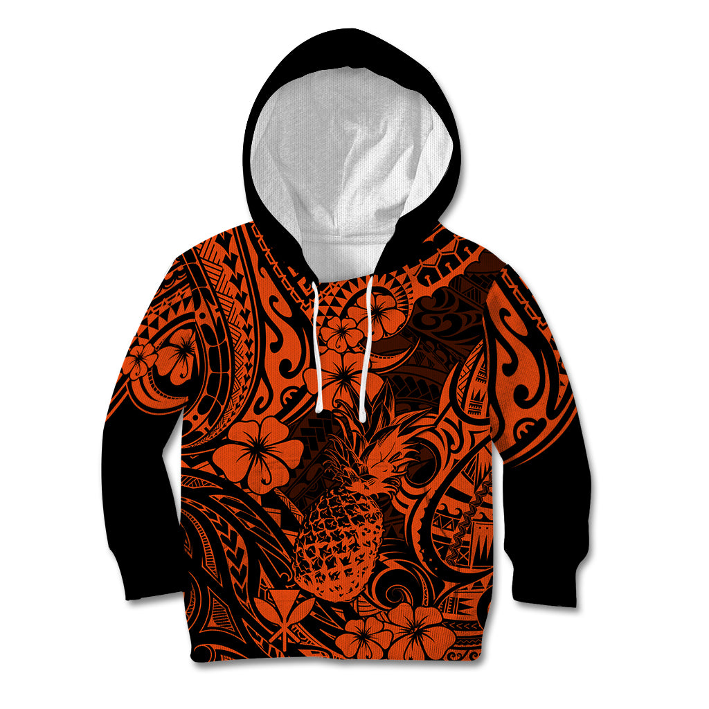 Hawaii Pineapple Kid Hoodie Paradise Flowers Pacific With Orange Polynesian Tribal LT01 Orange - Polynesian Pride