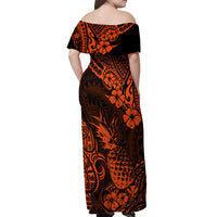 Hawaii Pineapple Off Shoulder Maxi Dress Paradise Flowers Pacific With Orange Polynesian Tribal LT01 - Polynesian Pride