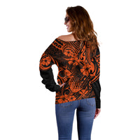 Hawaii Pineapple Off Shoulder Sweater Paradise Flowers Pacific With Orange Polynesian Tribal LT01 - Polynesian Pride