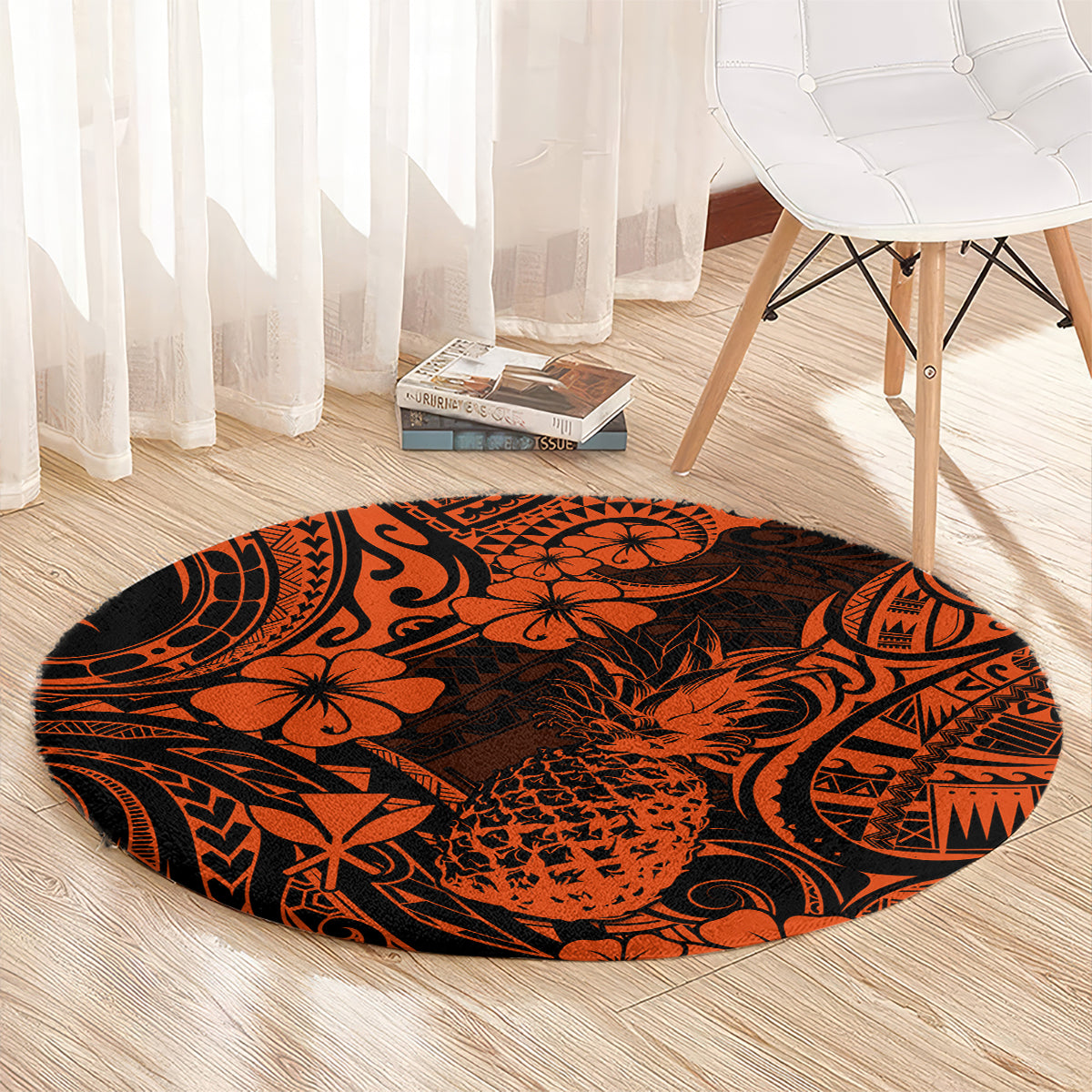 Hawaii Pineapple Round Carpet Paradise Flowers Pacific With Orange Polynesian Tribal LT01 - Polynesian Pride