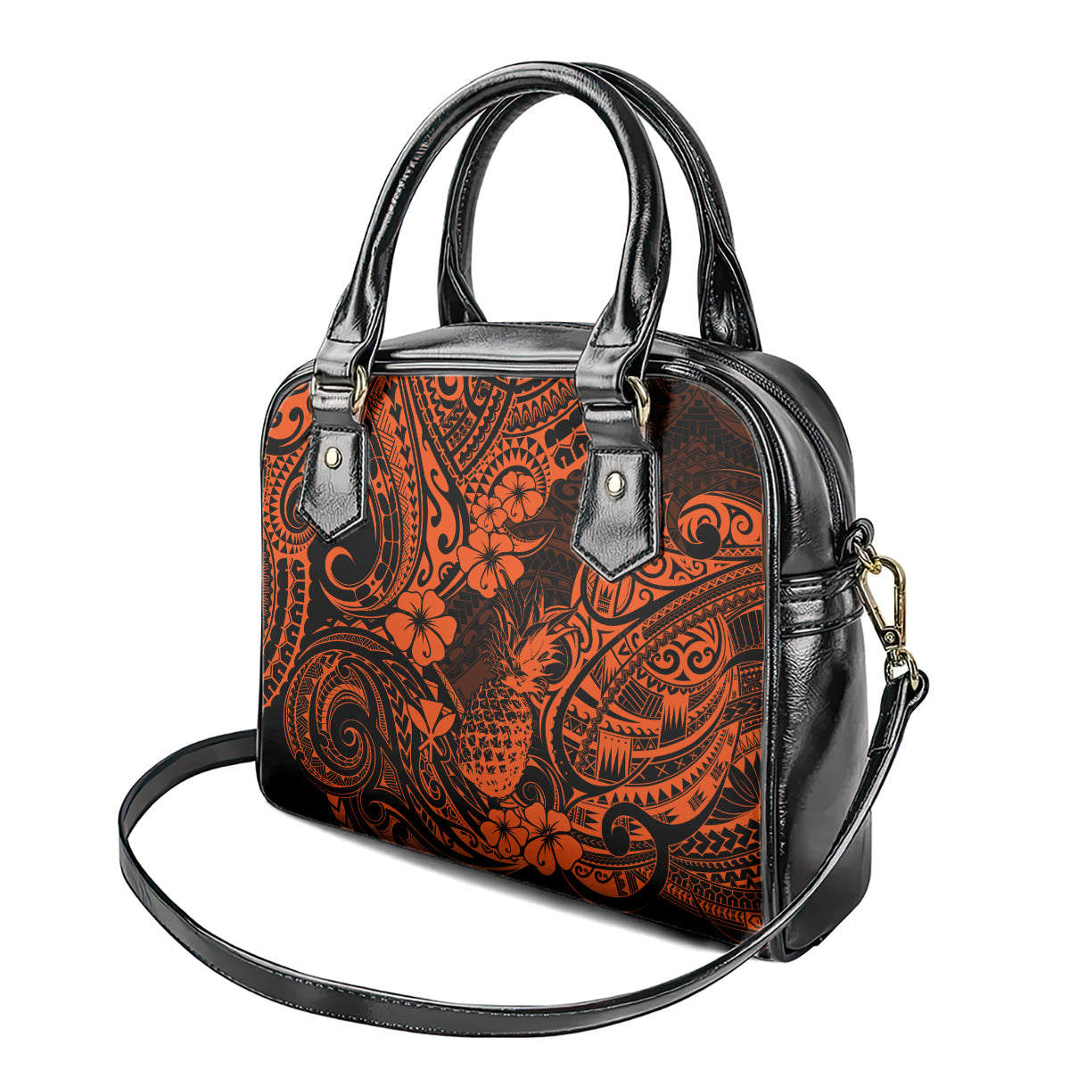 Hawaii Pineapple Shoulder Handbag Paradise Flowers Pacific With Orange Polynesian Tribal LT01 - Polynesian Pride