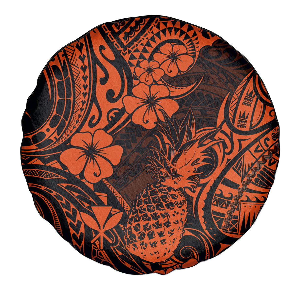 Hawaii Pineapple Spare Tire Cover Paradise Flowers Pacific With Orange Polynesian Tribal LT01 Orange - Polynesian Pride