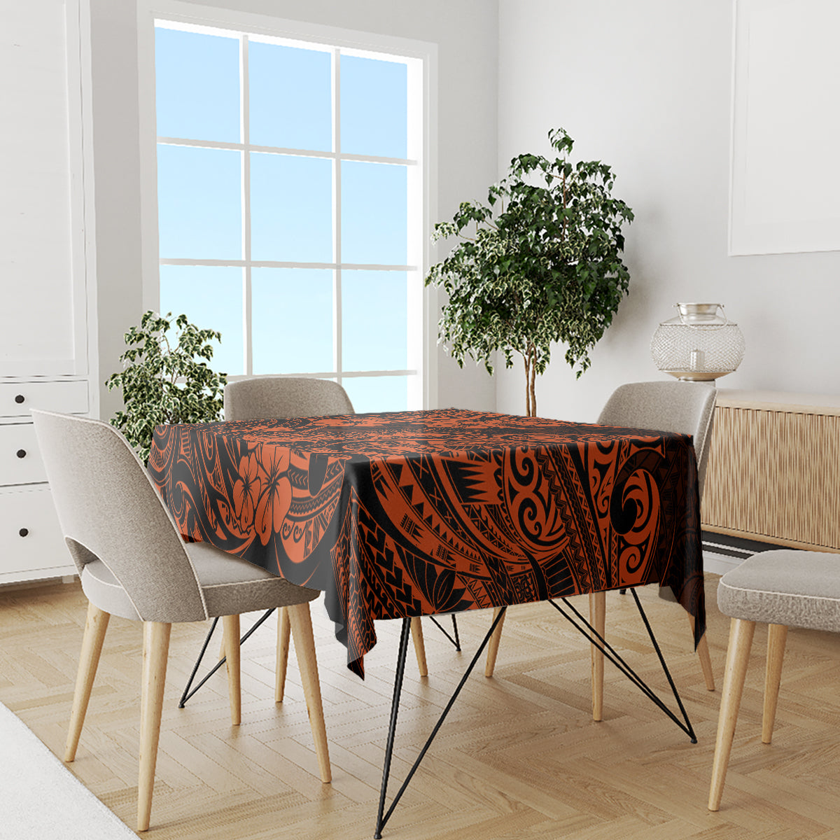 Hawaii Pineapple Tablecloth Paradise Flowers Pacific With Orange Polynesian Tribal LT01 - Polynesian Pride