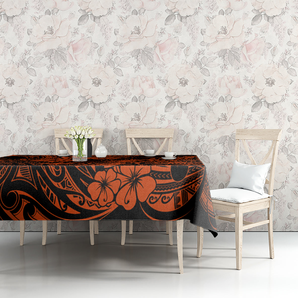 Hawaii Pineapple Tablecloth Paradise Flowers Pacific With Orange Polynesian Tribal LT01 - Polynesian Pride