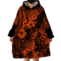 Hawaii Pineapple Wearable Blanket Hoodie Paradise Flowers Pacific With Orange Polynesian Tribal LT01 - Polynesian Pride