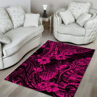 Hawaii Pineapple Area Rug Paradise Flowers Pacific With Pink Polynesian Tribal LT01 - Polynesian Pride