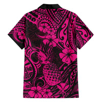 Hawaii Pineapple Family Matching Short Sleeve Bodycon Dress and Hawaiian Shirt Paradise Flowers Pacific With Pink Polynesian Tribal LT01 - Polynesian Pride
