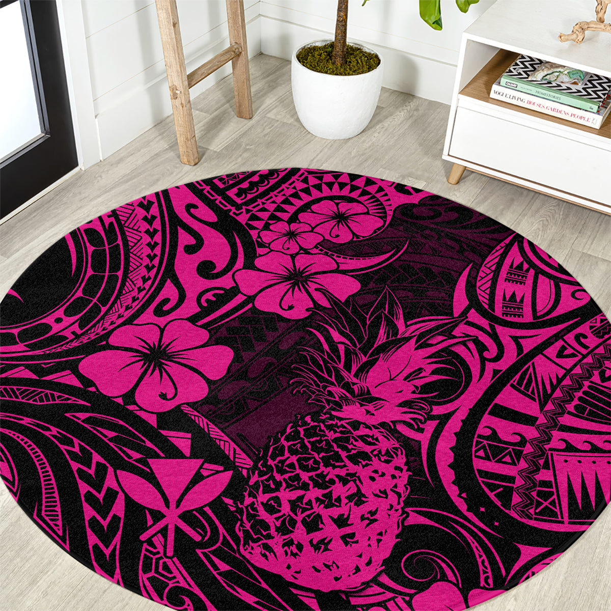 Hawaii Pineapple Round Carpet Paradise Flowers Pacific With Pink Polynesian Tribal LT01 Pink - Polynesian Pride
