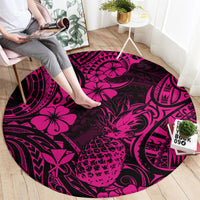 Hawaii Pineapple Round Carpet Paradise Flowers Pacific With Pink Polynesian Tribal LT01 - Polynesian Pride