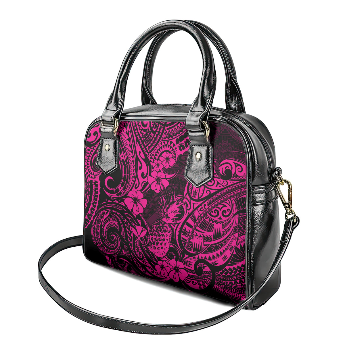 Hawaii Pineapple Shoulder Handbag Paradise Flowers Pacific With Pink Polynesian Tribal LT01 - Polynesian Pride