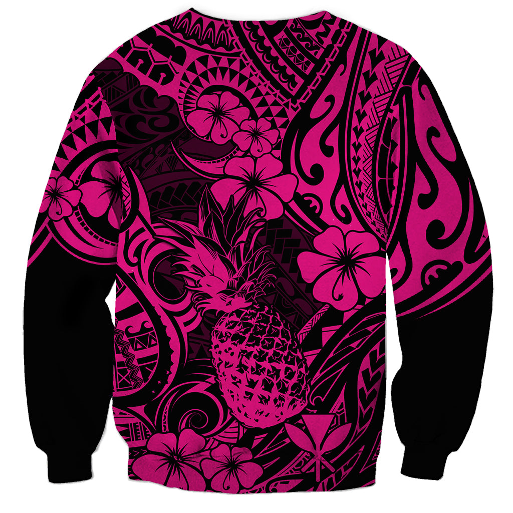 Hawaii Pineapple Sweatshirt Paradise Flowers Pacific With Pink Polynesian Tribal LT01 - Polynesian Pride