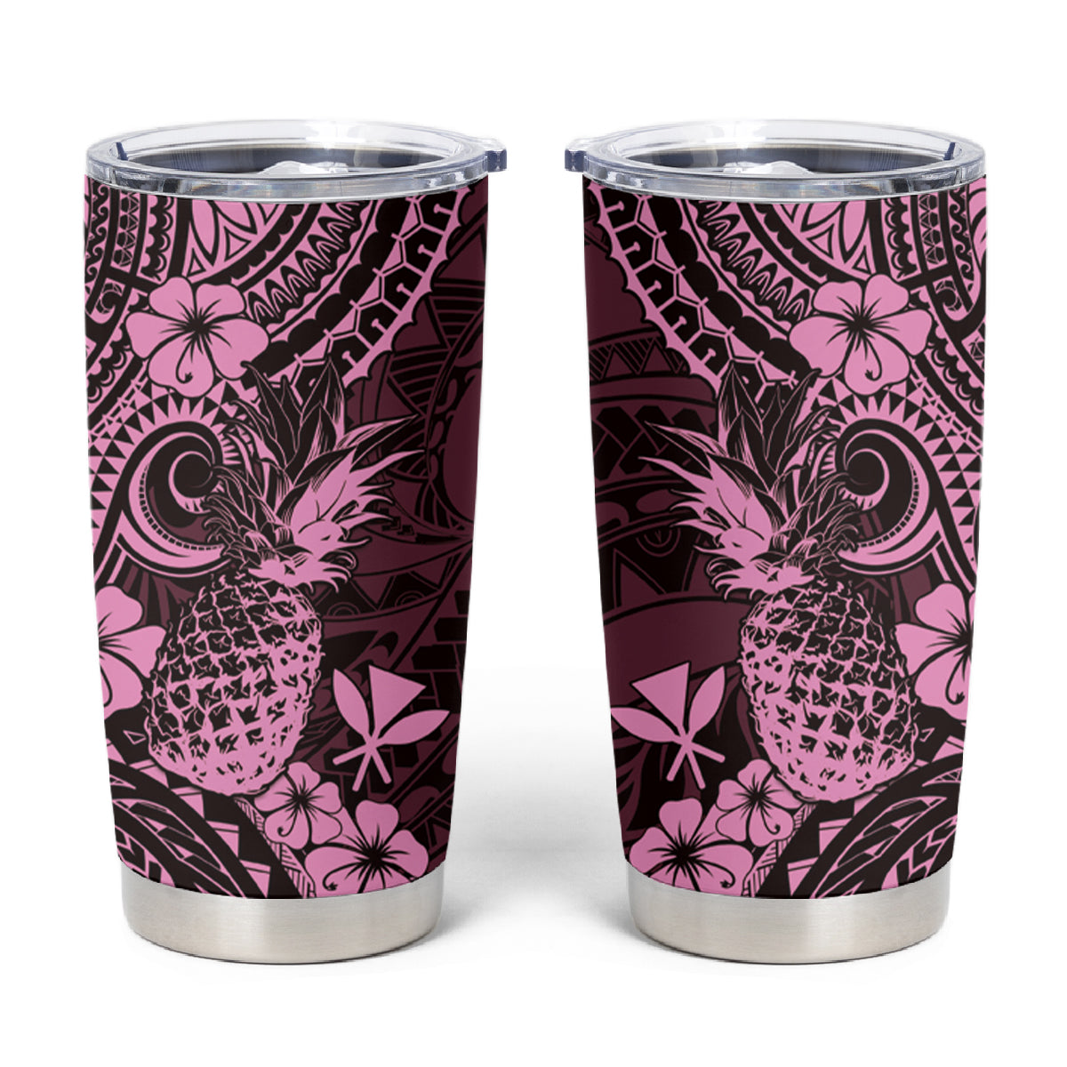 Hawaii Pineapple Tumbler Cup Paradise Flowers Pacific With Pink Polynesian Tribal