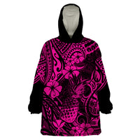 Hawaii Pineapple Wearable Blanket Hoodie Paradise Flowers Pacific With Pink Polynesian Tribal LT01 One Size Pink - Polynesian Pride