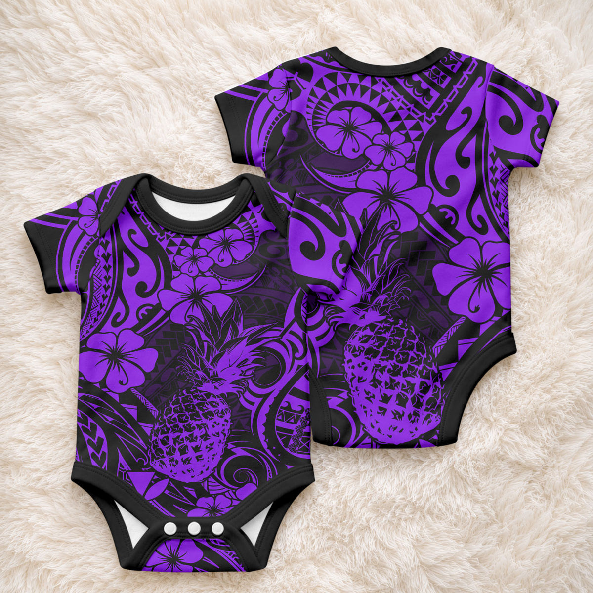 Hawaii Pineapple Baby Onesie Polynesian Pattern Purple Version