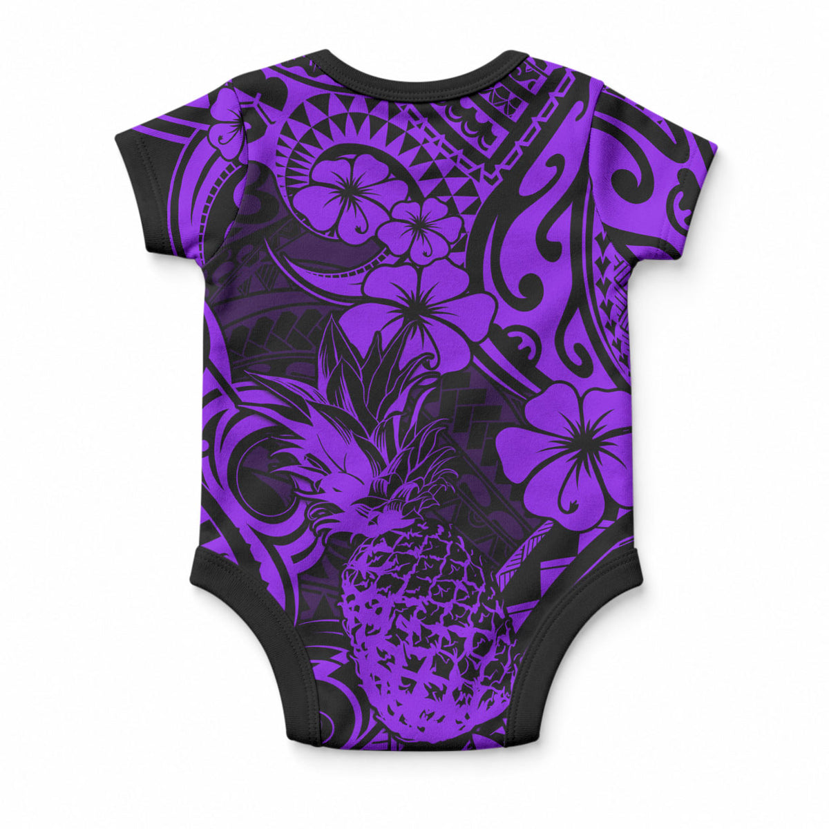 Hawaii Pineapple Baby Onesie Polynesian Pattern Purple Version