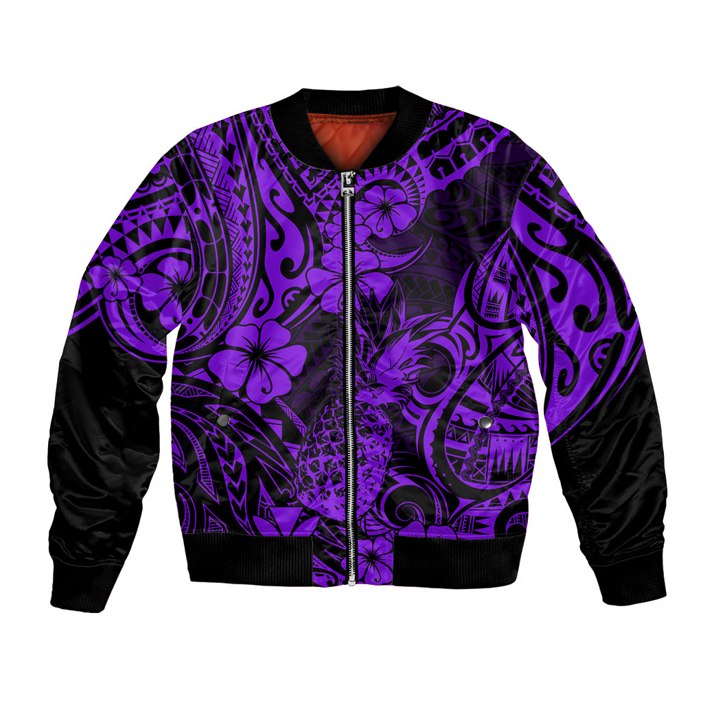Hawaii Pineapple Bomber Jacket Polynesian Pattern Purple Version LT01 Unisex Purple - Polynesian Pride