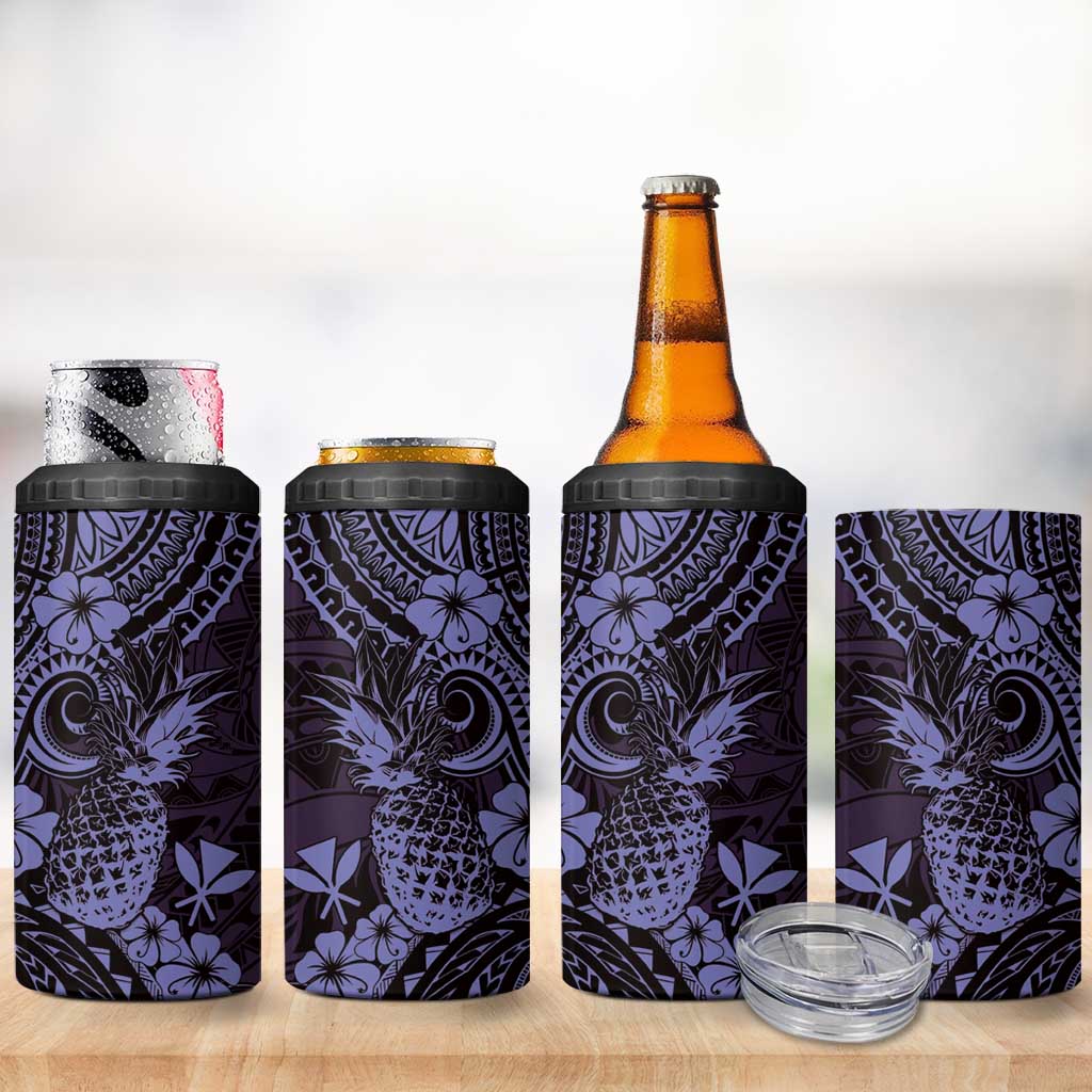 Hawaii Pineapple 4 in 1 Can Cooler Tumbler Polynesian Pattern Purple Version