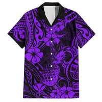 Hawaii Pineapple Family Matching Off Shoulder Maxi Dress and Hawaiian Shirt Polynesian Pattern Purple Version LT01 Dad's Shirt - Short Sleeve Purple - Polynesian Pride