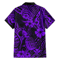 Hawaii Pineapple Family Matching Off Shoulder Maxi Dress and Hawaiian Shirt Polynesian Pattern Purple Version LT01 - Polynesian Pride