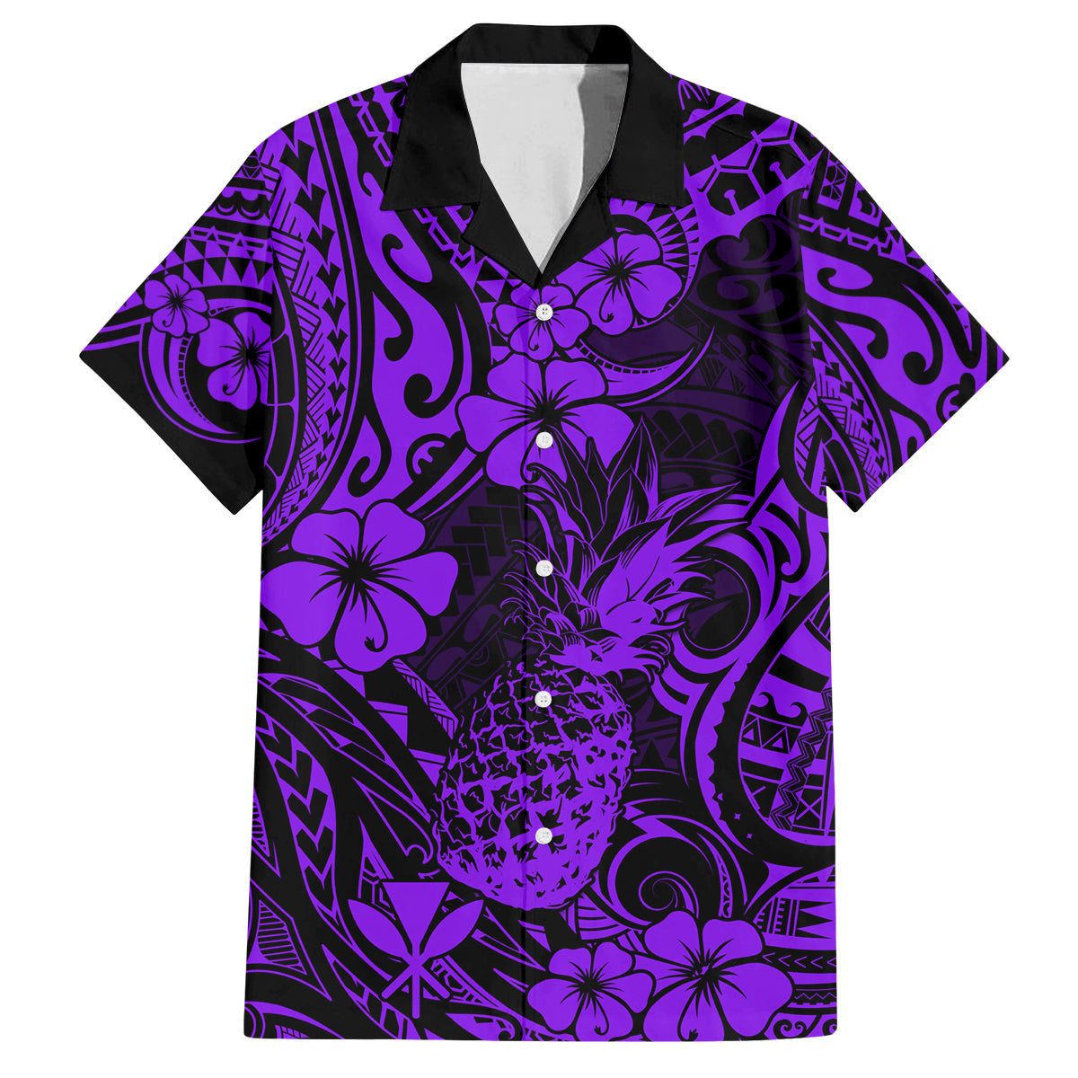 Hawaii Pineapple Family Matching Off Shoulder Short Dress and Hawaiian Shirt Polynesian Pattern Purple Version LT01 Dad's Shirt - Short Sleeve Purple - Polynesian Pride