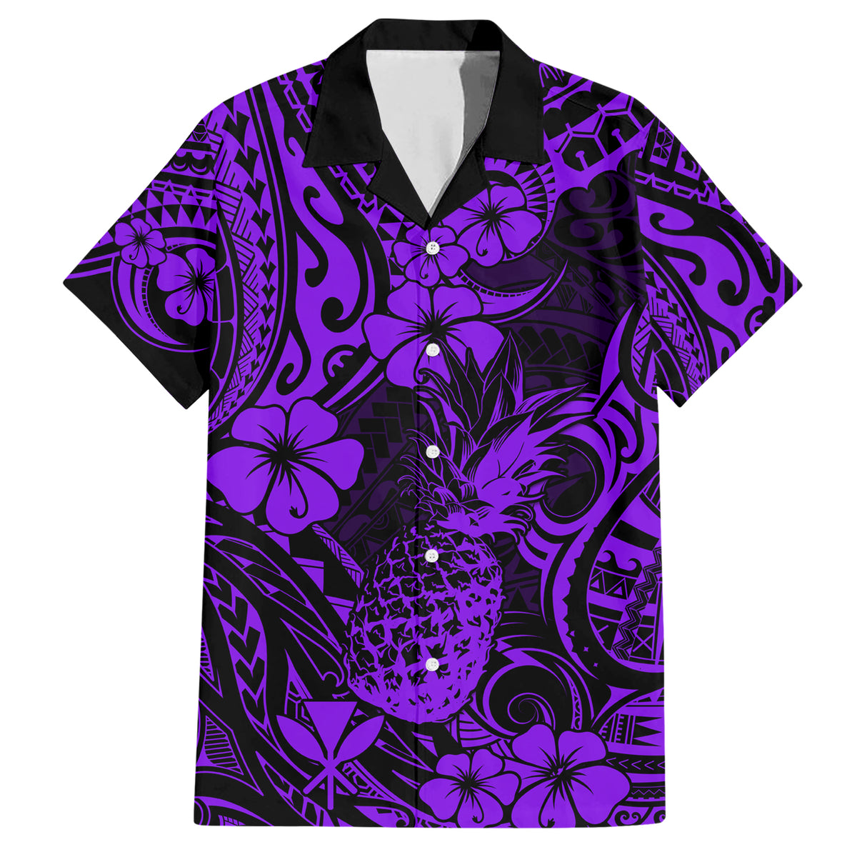Hawaii Pineapple Family Matching Short Sleeve Bodycon Dress and Hawaiian Shirt Polynesian Pattern Purple Version LT01 Dad's Shirt - Short Sleeve Purple - Polynesian Pride