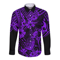 Hawaii Pineapple Long Sleeve Button Shirt Polynesian Pattern Purple Version LT01 Unisex Purple - Polynesian Pride