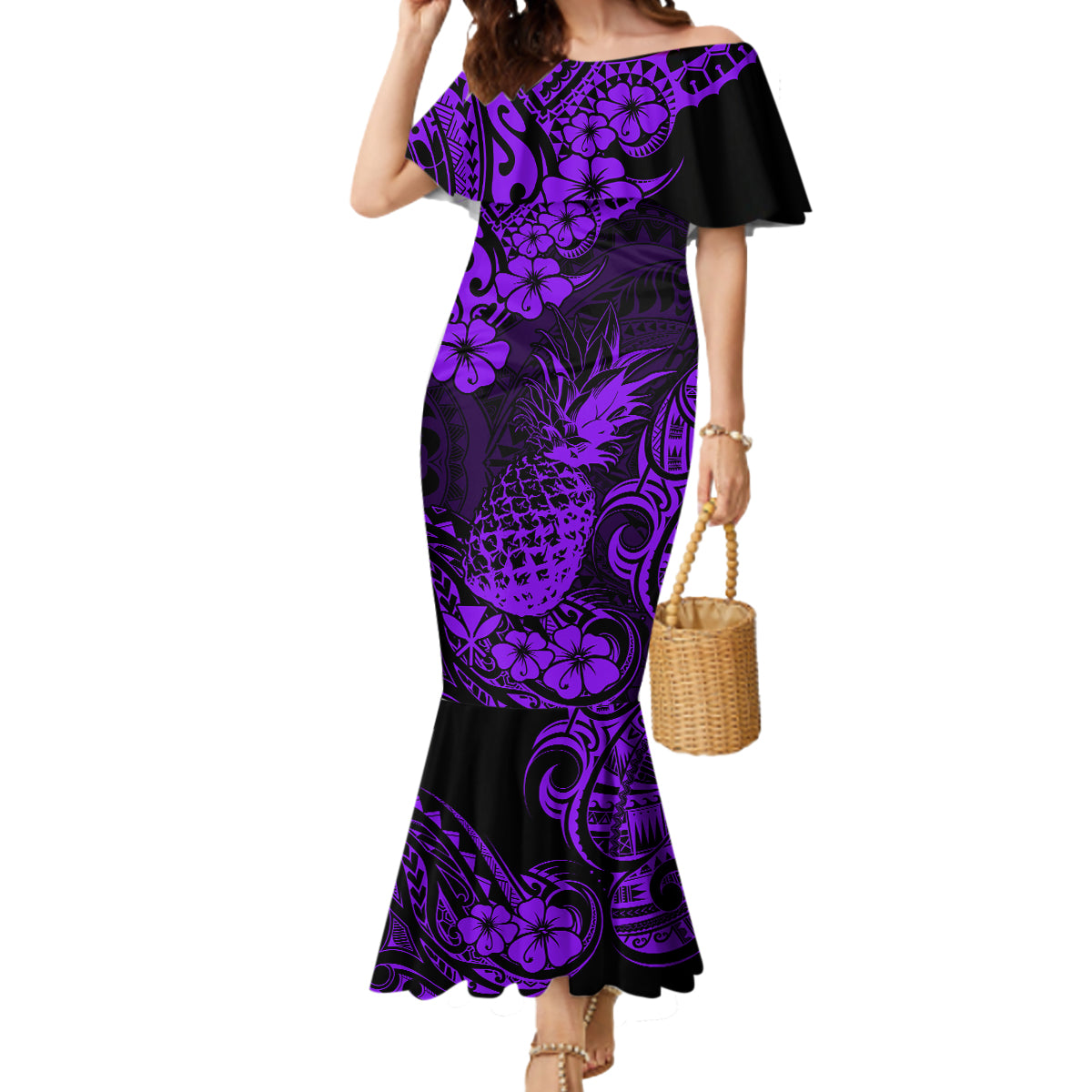 Hawaii Pineapple Mermaid Dress Polynesian Pattern Purple Version LT01 Women Purple - Polynesian Pride