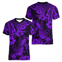 Hawaii Pineapple Women V Neck T Shirt Polynesian Pattern Purple Version LT01 - Polynesian Pride