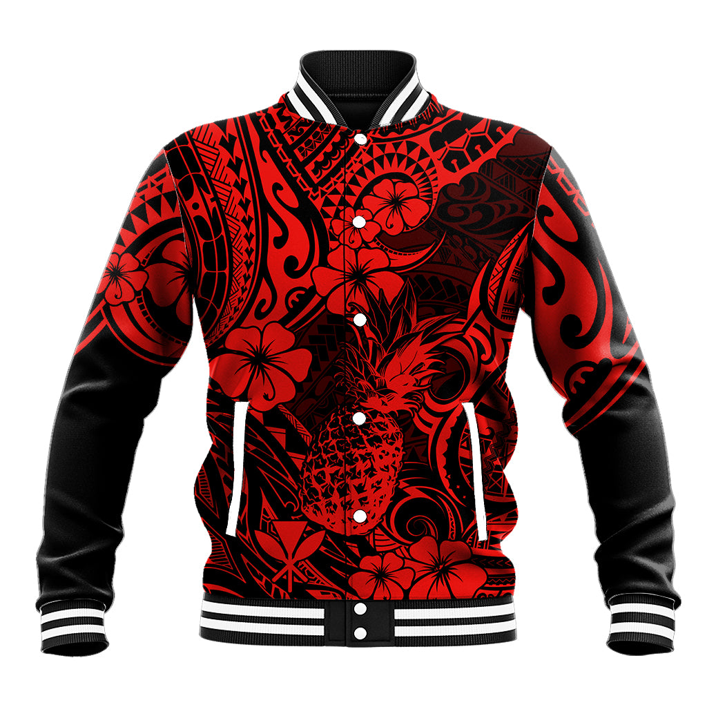 Hawaii Pineapple Baseball Jacket Polynesian Pattern Red Version LT01 Unisex Red - Polynesian Pride