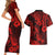 Hawaii Pineapple Couples Matching Short Sleeve Bodycon Dress and Hawaiian Shirt Polynesian Pattern Red Version LT01 - Polynesian Pride