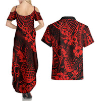 Hawaii Pineapple Couples Matching Summer Maxi Dress and Hawaiian Shirt Polynesian Pattern Red Version LT01 - Polynesian Pride