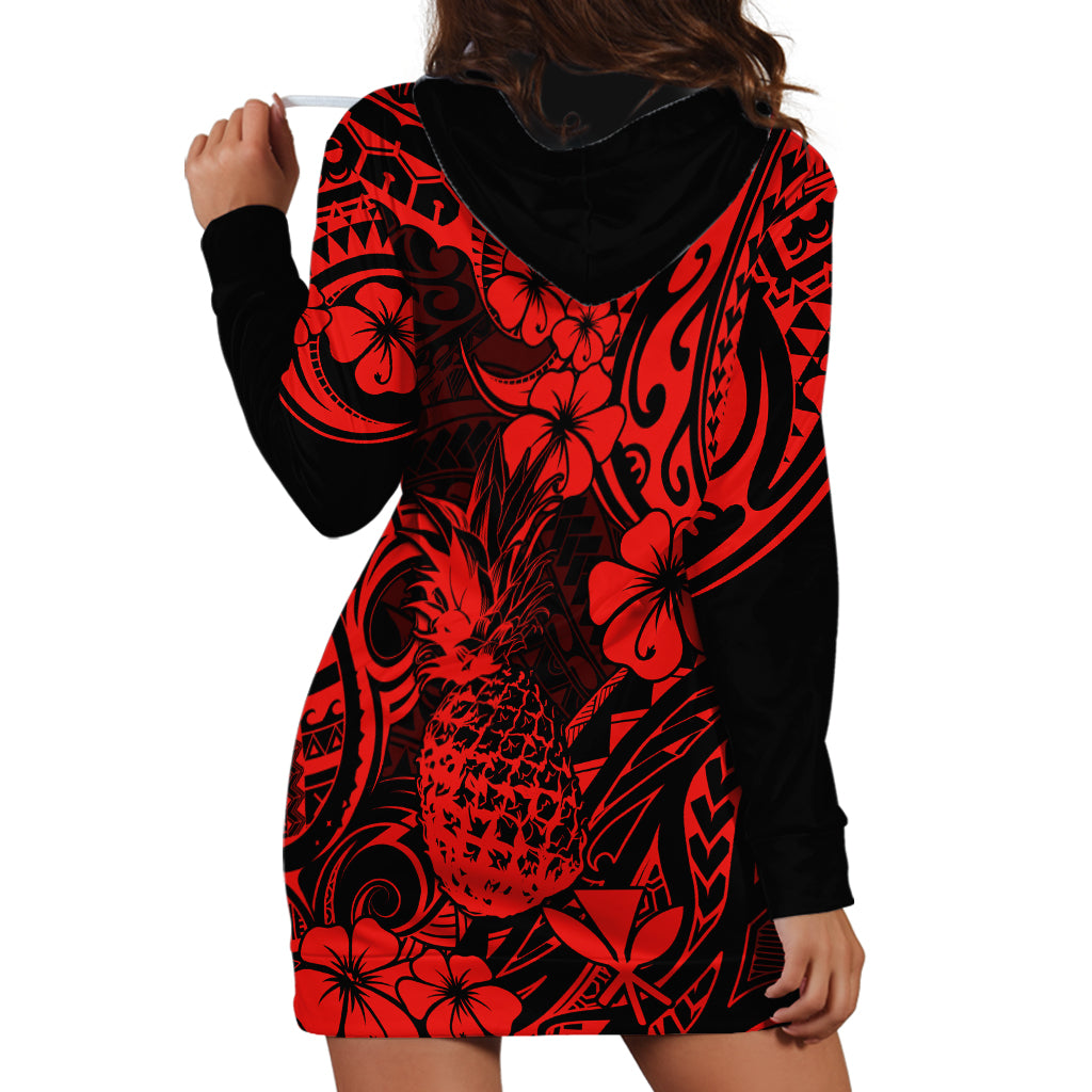 Hawaii Pineapple Hoodie Dress Polynesian Pattern Red Version LT01 - Polynesian Pride