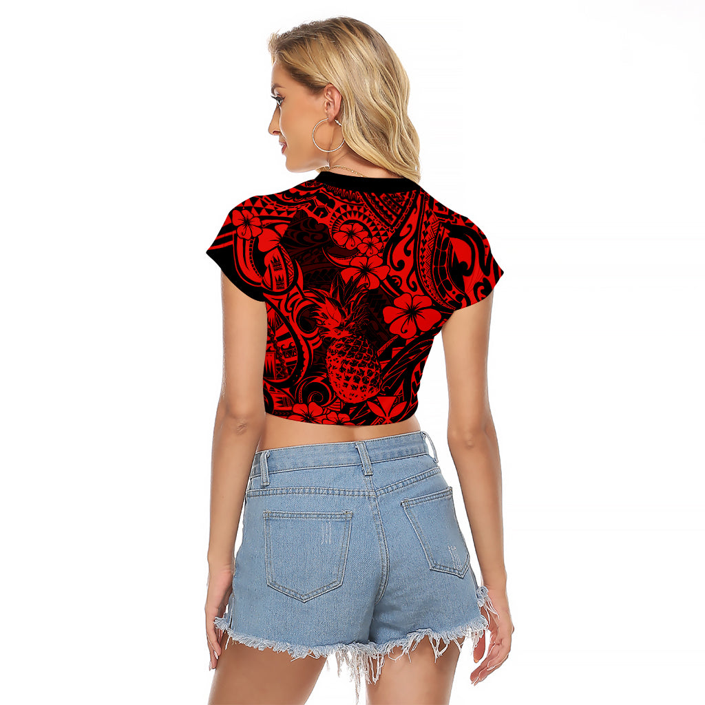 Hawaii Pineapple Raglan Cropped T Shirt Polynesian Pattern Red Version LT01 - Polynesian Pride