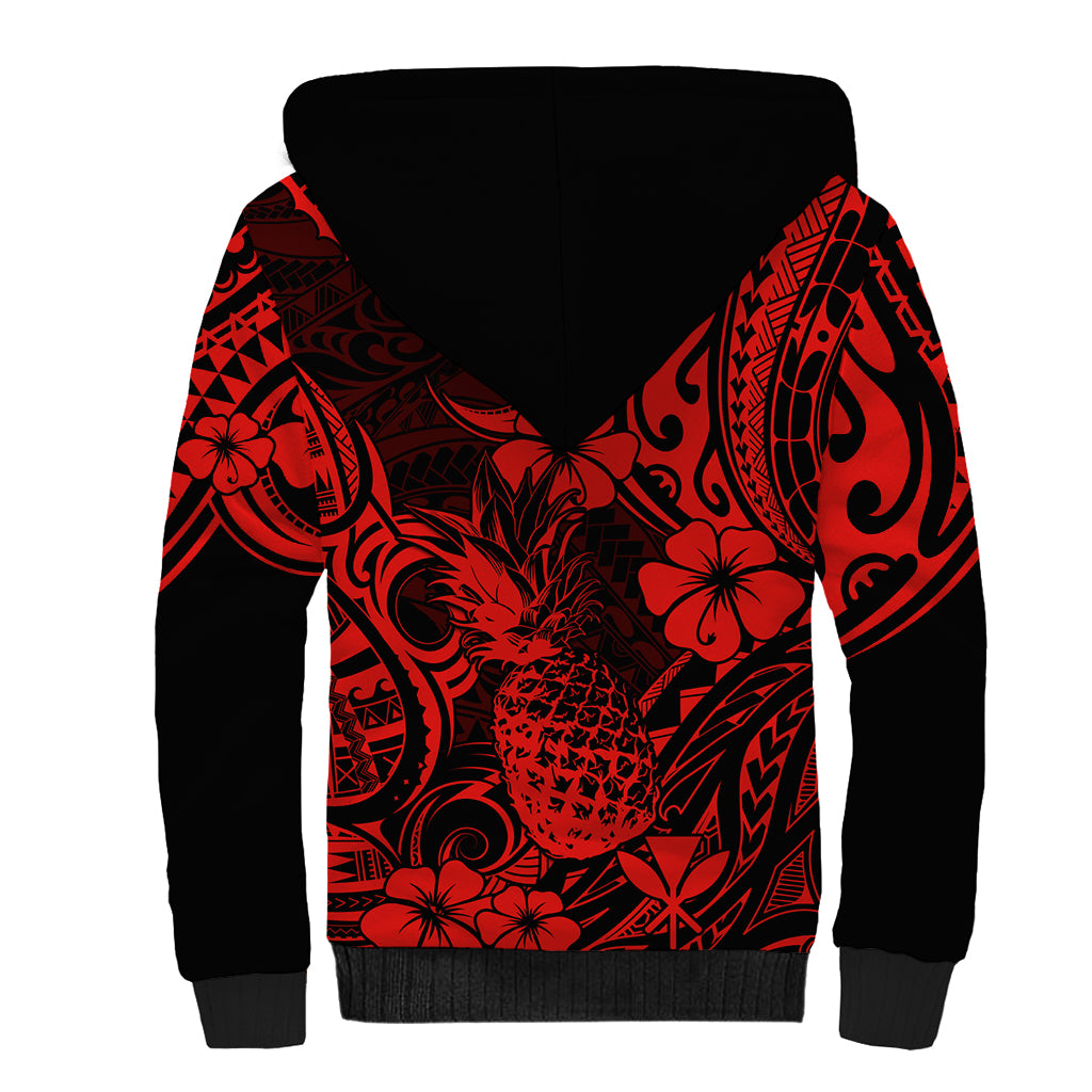 Hawaii Pineapple Sherpa Hoodie Polynesian Pattern Red Version LT01 - Polynesian Pride