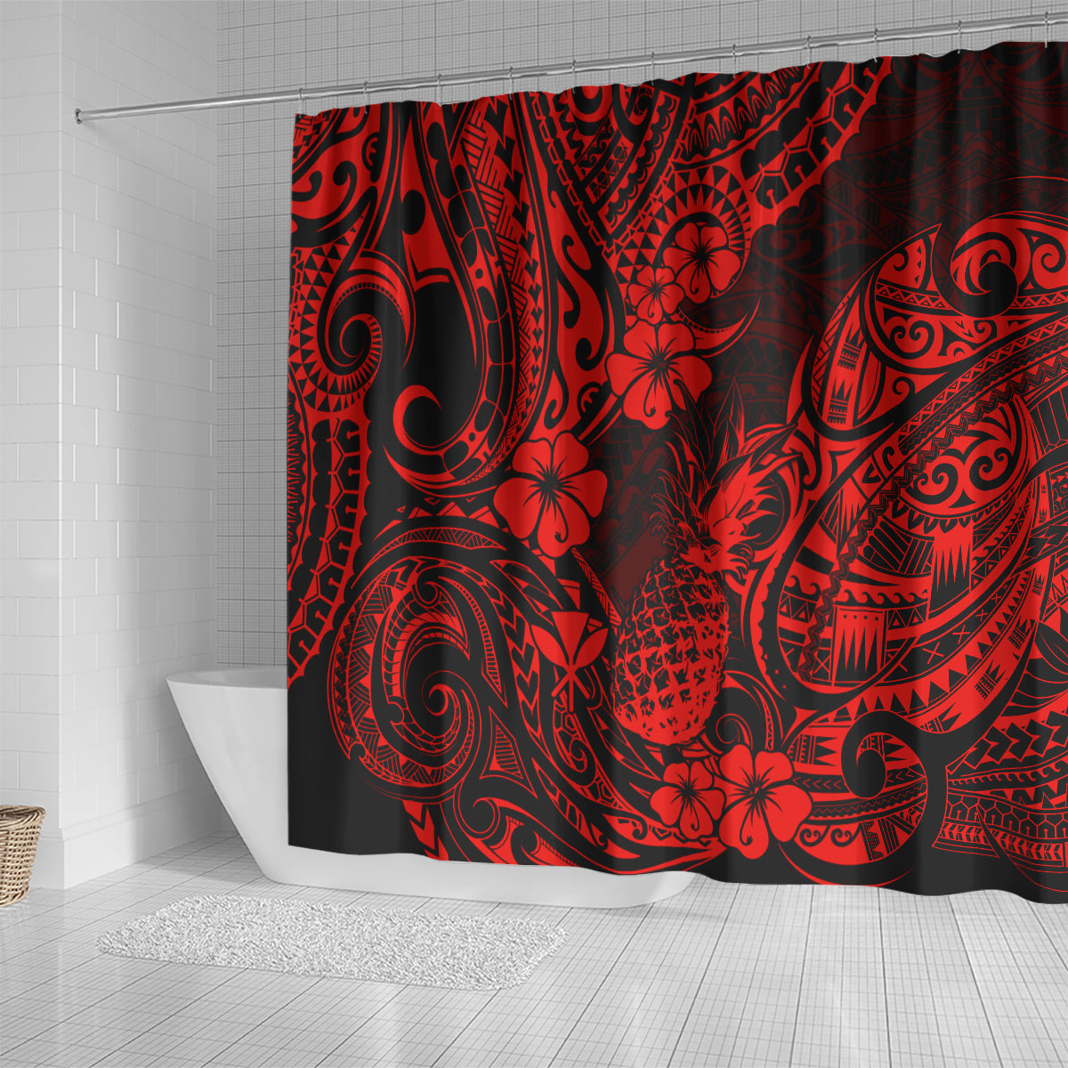 Hawaii Pineapple Shower Curtain Polynesian Pattern Red Version LT01 - Polynesian Pride