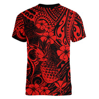 Hawaii Pineapple Women V Neck T Shirt Polynesian Pattern Red Version LT01 - Polynesian Pride