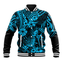 Hawaii Pineapple Baseball Jacket Polynesian Pattern Sky Blue Version LT01 Unisex Blue - Polynesian Pride