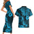 Hawaii Pineapple Couples Matching Short Sleeve Bodycon Dress and Hawaiian Shirt Polynesian Pattern Sky Blue Version LT01 - Polynesian Pride