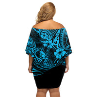 Hawaii Pineapple Family Matching Off Shoulder Short Dress and Hawaiian Shirt Polynesian Pattern Sky Blue Version LT01 - Polynesian Pride