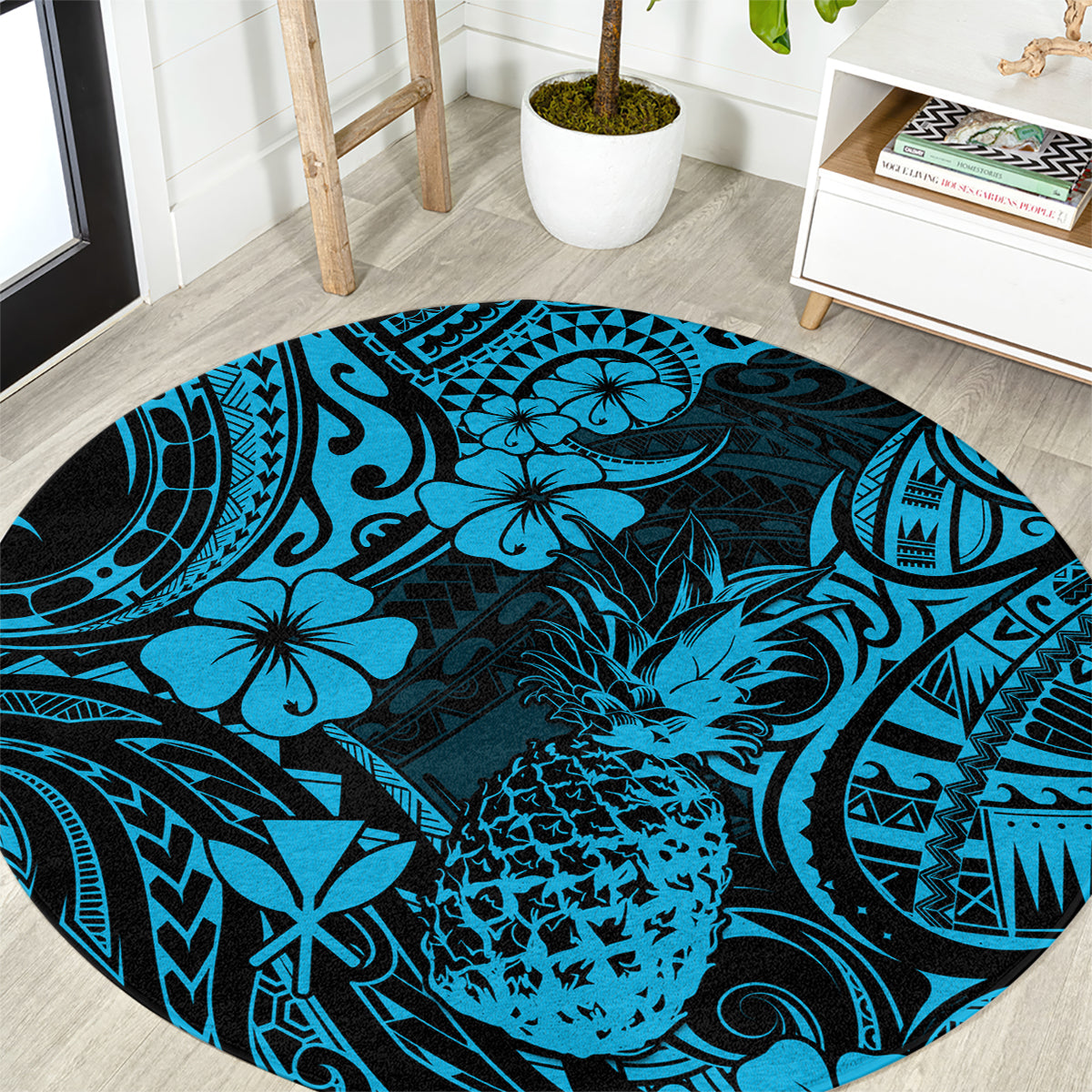Hawaii Pineapple Round Carpet Polynesian Pattern Sky Blue Version LT01 Blue - Polynesian Pride