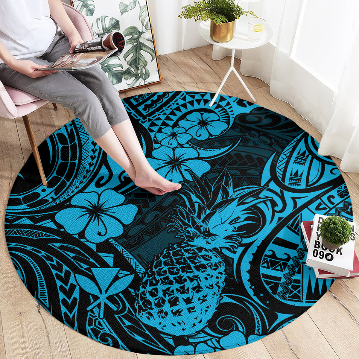 Hawaii Pineapple Round Carpet Polynesian Pattern Sky Blue Version LT01 - Polynesian Pride