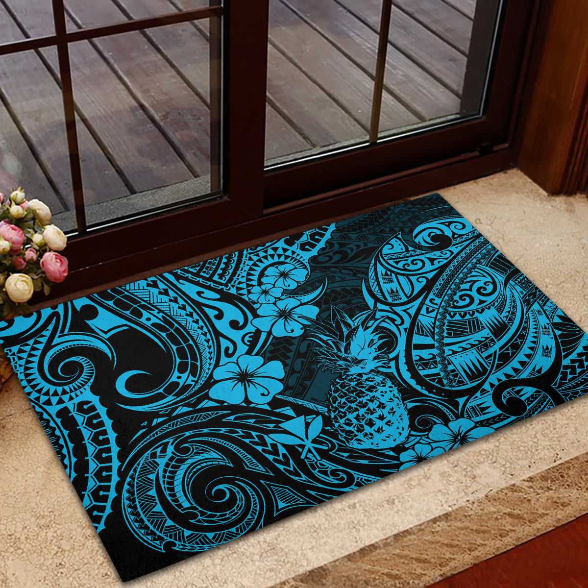 Hawaii Pineapple Rubber Doormat Polynesian Pattern Sky Blue Version LT01 - Polynesian Pride