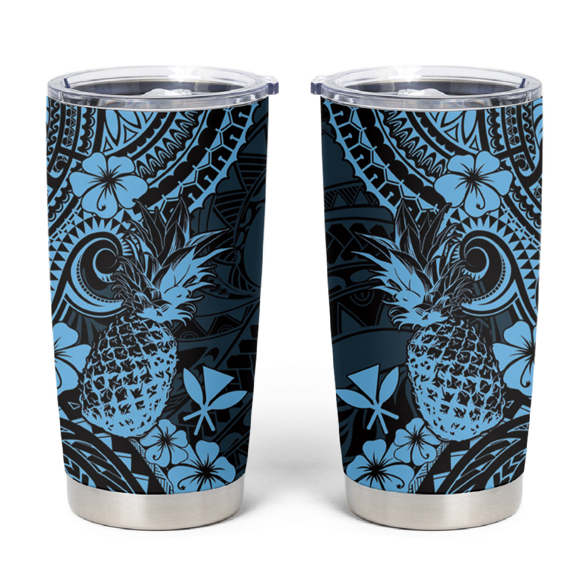 Hawaii Pineapple Tumbler Cup Polynesian Pattern Sky Blue Version