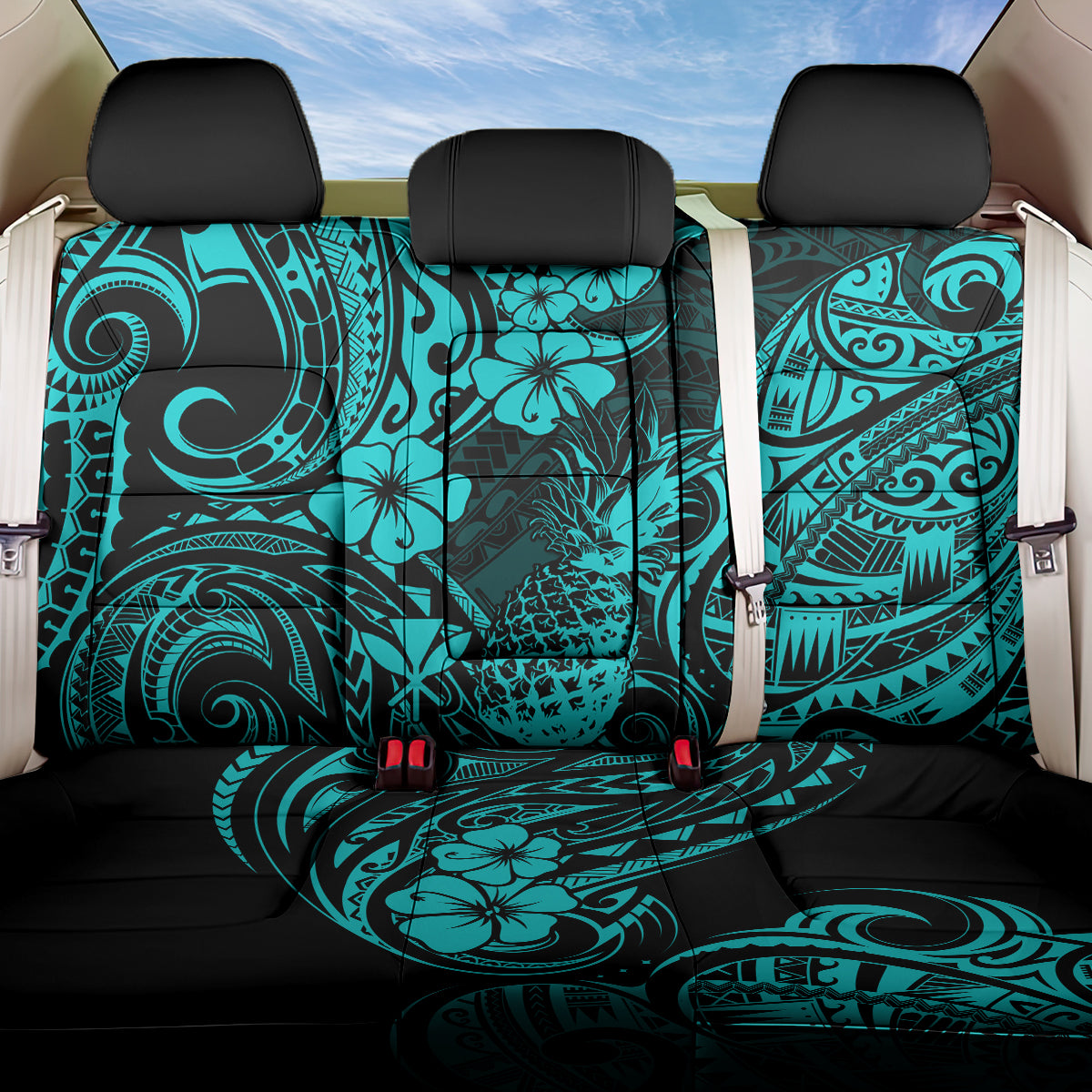 Hawaii Pineapple Back Car Seat Cover Polynesian Pattern Turquoise Version