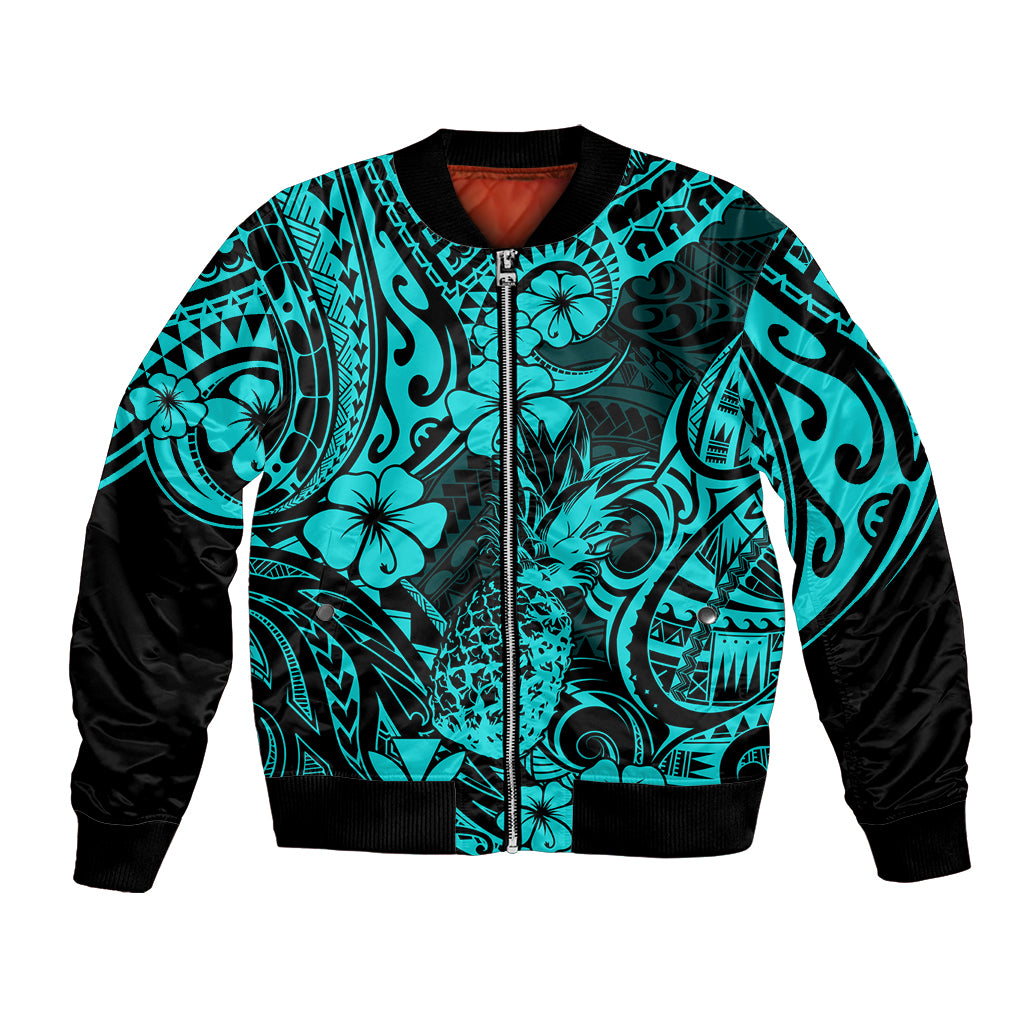 Hawaii Pineapple Bomber Jacket Polynesian Pattern Turquoise Version LT01 Unisex Turquoise - Polynesian Pride