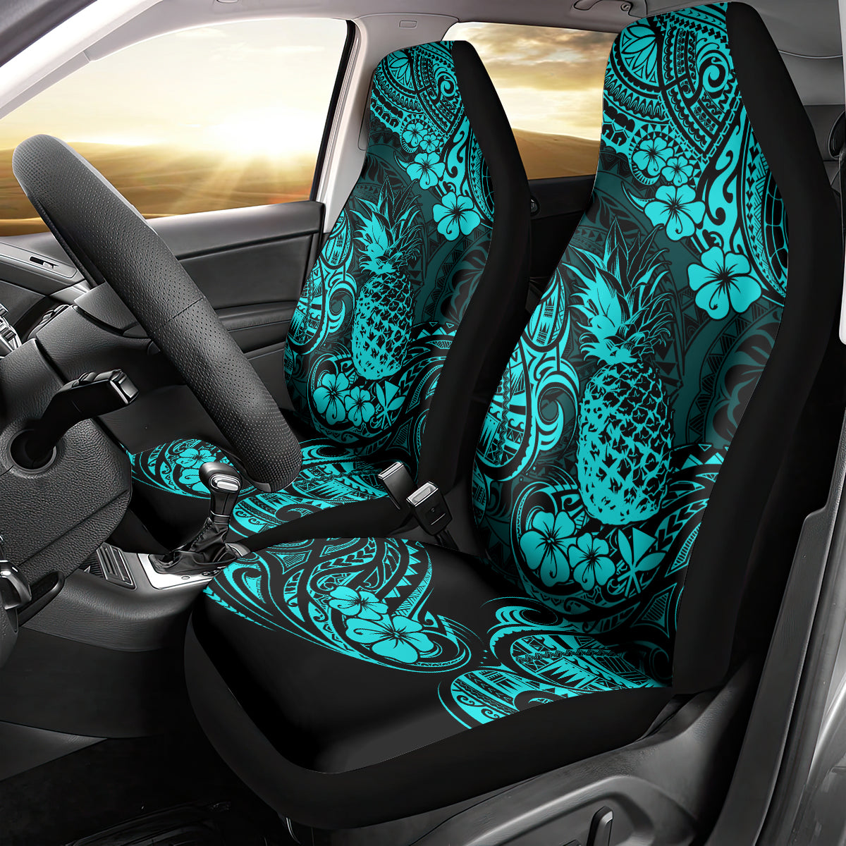Hawaii Pineapple Car Seat Cover Polynesian Pattern Turquoise Version LT01 - Polynesian Pride