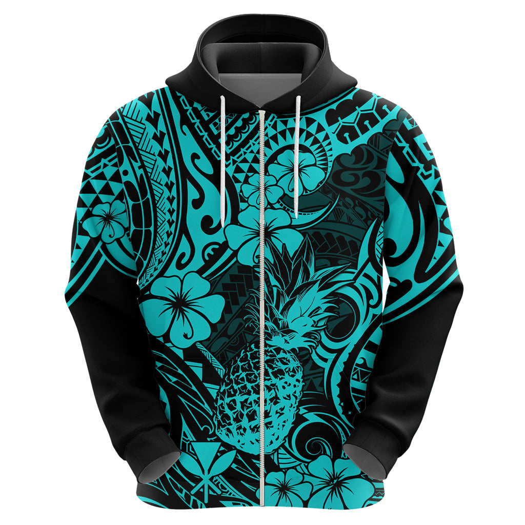 Hawaii Pineapple Hoodie Polynesian Pattern Turquoise Version LT01 - Polynesian Pride