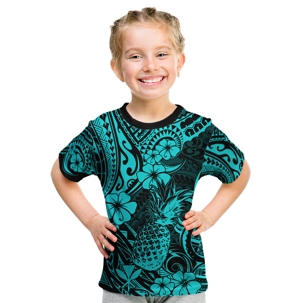 Hawaii Pineapple Kid T Shirt Polynesian Pattern Turquoise Version LT01 Turquoise - Polynesian Pride
