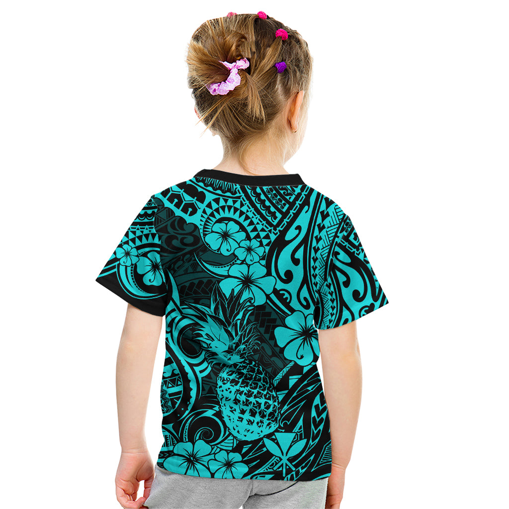 Hawaii Pineapple Kid T Shirt Polynesian Pattern Turquoise Version LT01 - Polynesian Pride
